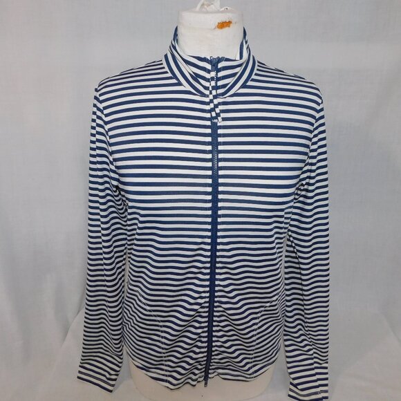 Carve Designs Womens M Lake Sunshirt Blue White Striped Full Zip UPF 50+ - Picture 1 of 11